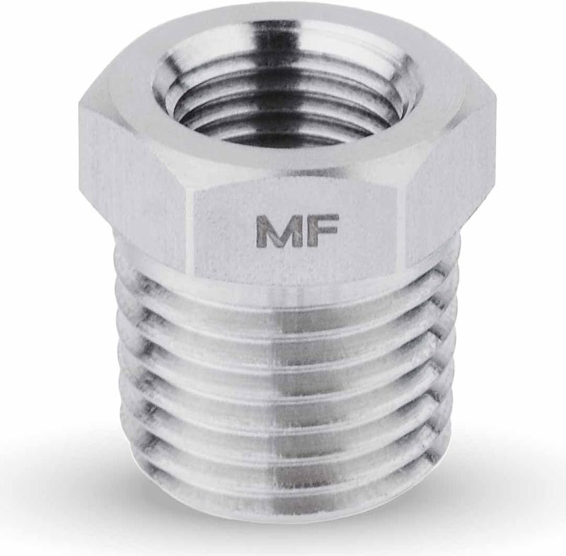 MAACFLOW Stainless Steel 1/4" Male NPT to 1/8" Female NPT Adapter Reducer Hex Bushing (Thread OD 0.52" - ID 0.34") (Pack of 1) - Image 1